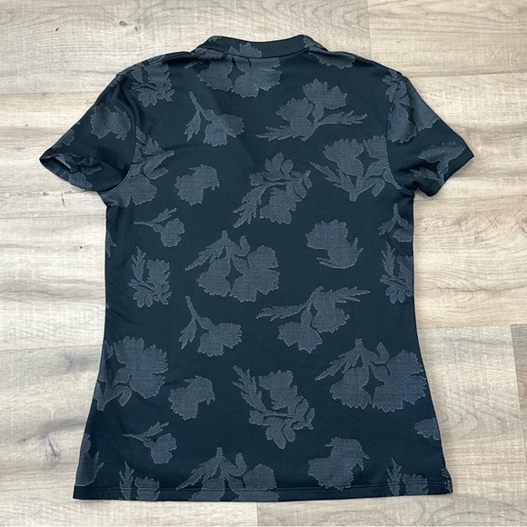 Nike Top Women Small Black Leaf Print V Neck Short Sleeve Stretch Ladies - Picture 5 of 6
